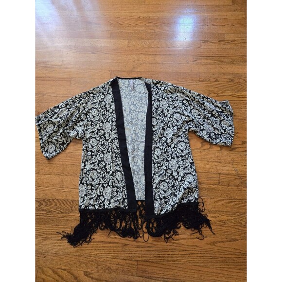 Entro Open Front Floral Print Kimono with Tassels Boho size small oversized - Picture 1 of 7